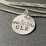 Cleveland skyline necklace hand stamped in sterling silver - drake designs jewelry