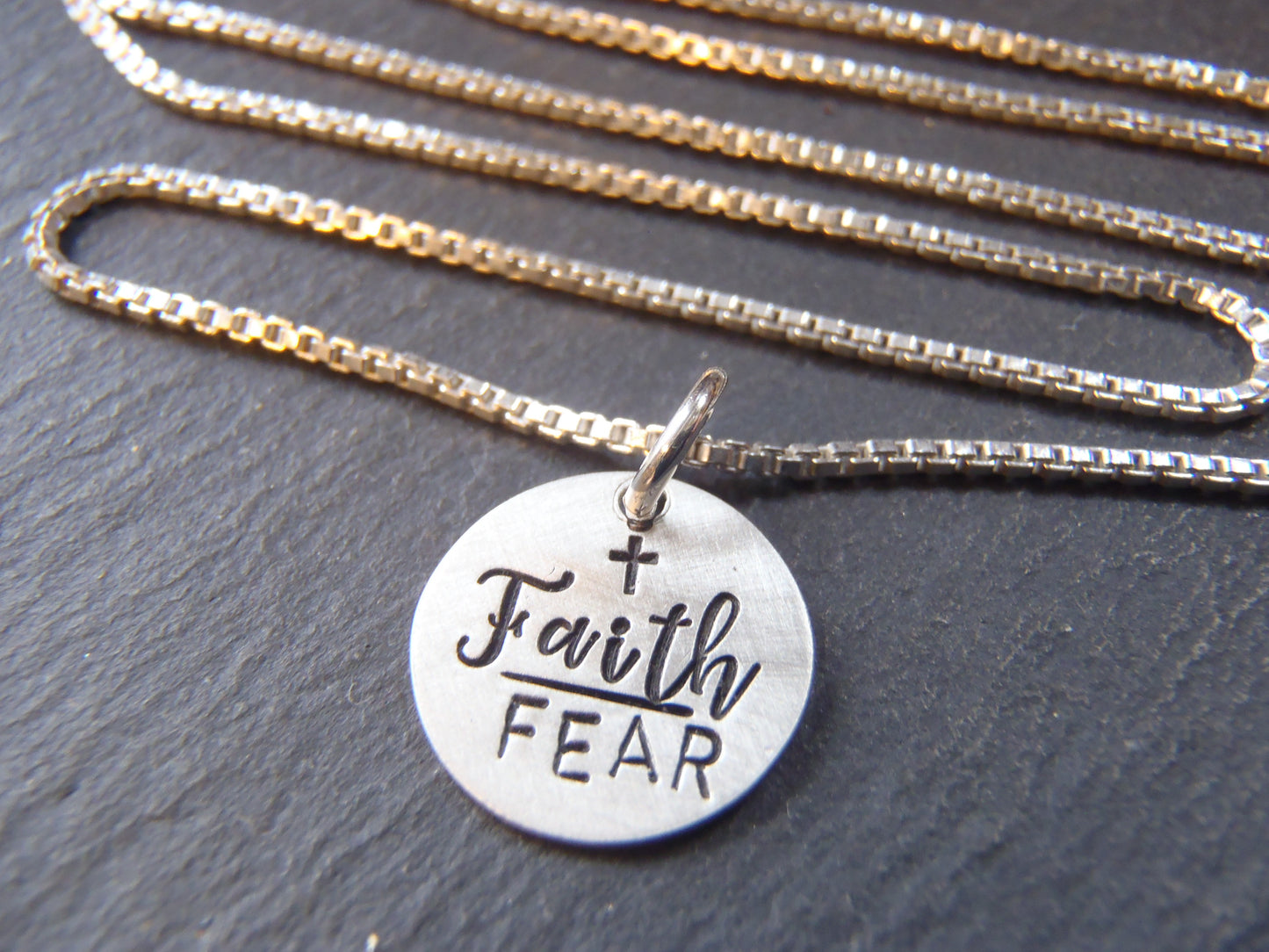 Sterling silver faith over fear necklace - Drake Designs Jewelry