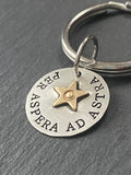 through hardship top the stars. per astra ad astra. Inspirational Latin phrase keychain. gift for him hand crafted from sterling silver with gold star. drake designs jewelry