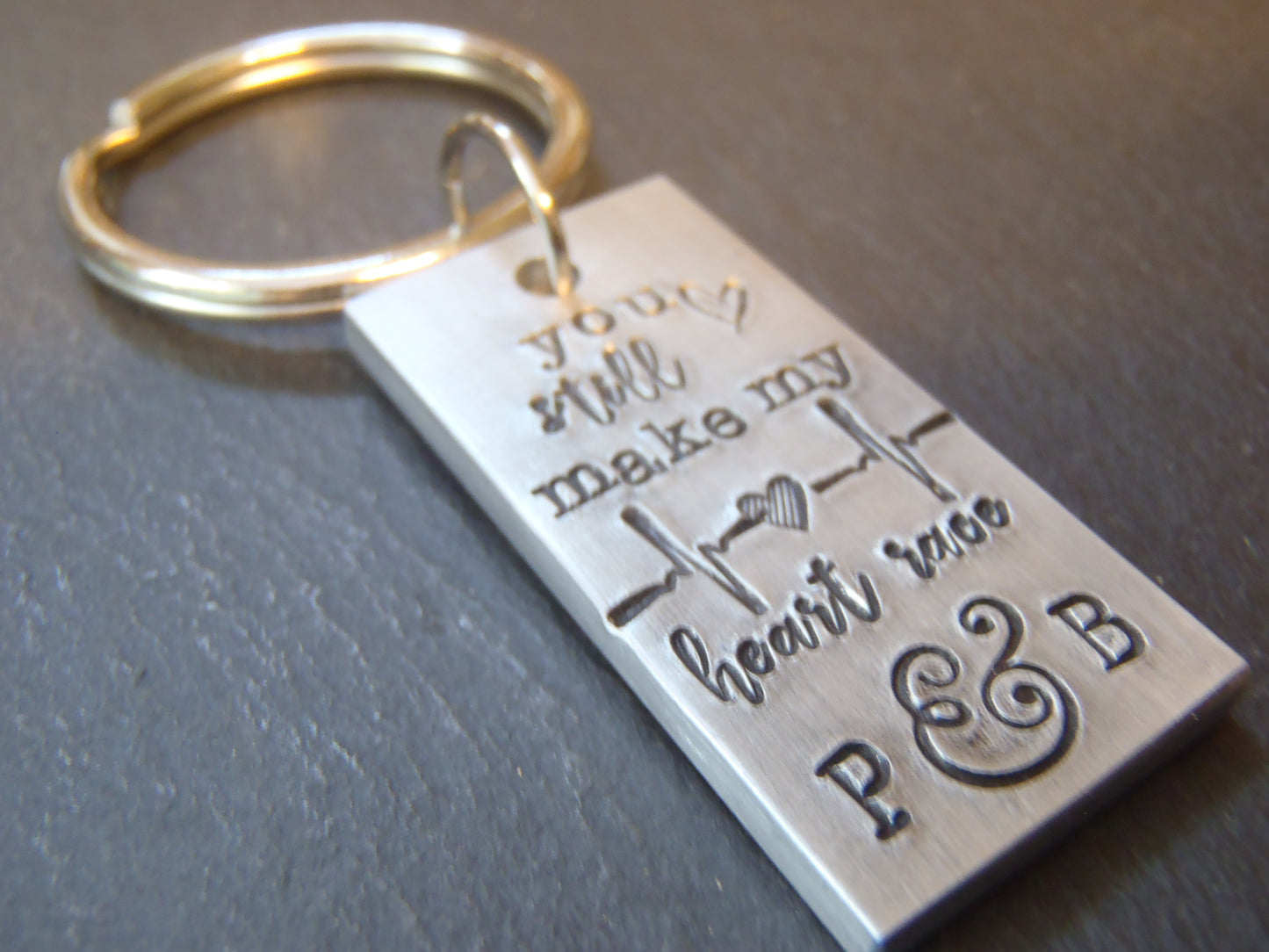 Traditional tenth anniversary gift personalized keychain with couples initials- drake designs jewelry