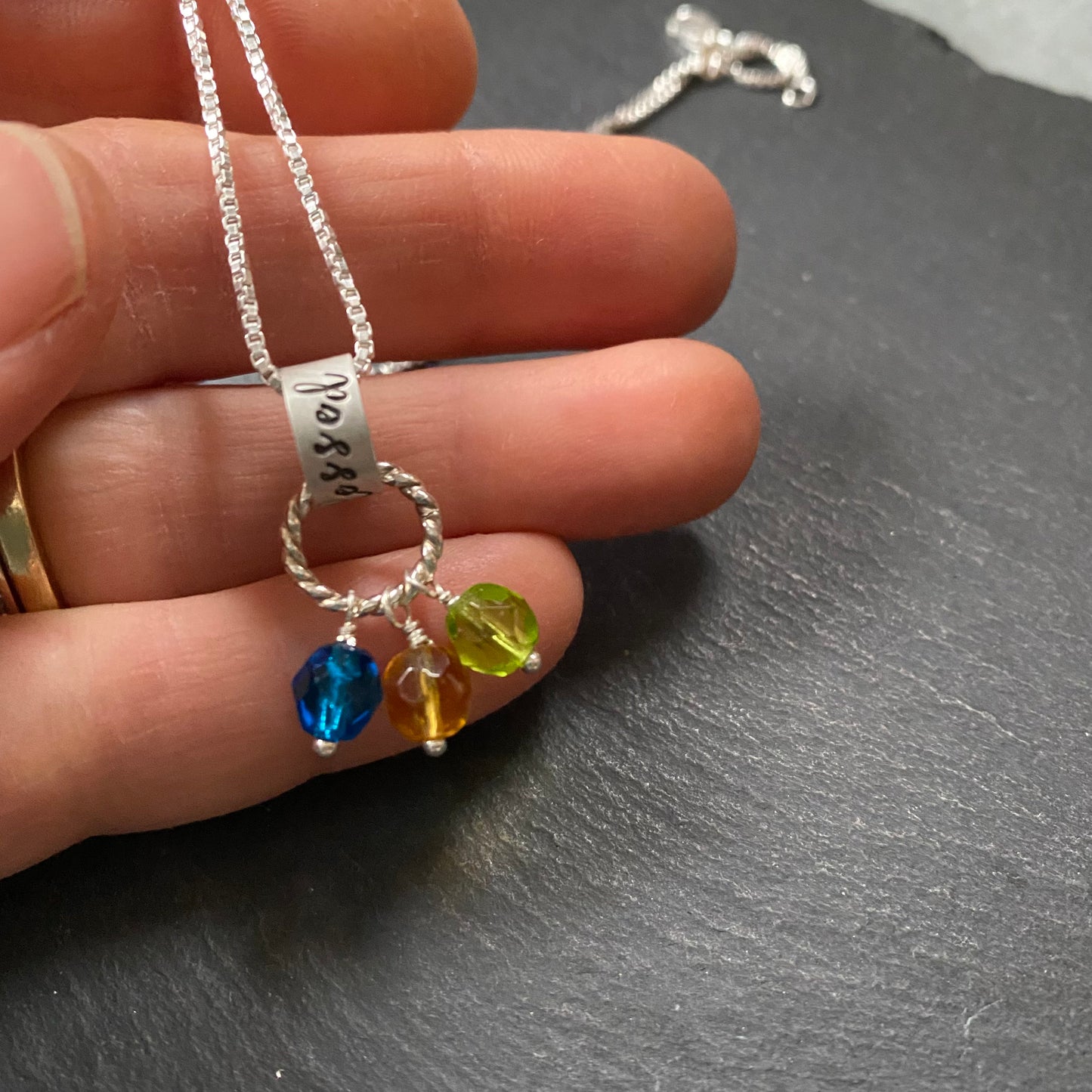 blessed grandma necklace for mom personalized with birthstones and twist rope ring in sterling silver. drake designs jewelry