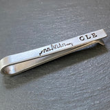 mens tie bar with nCleveland Ohio skyline hand stamped - drake designs jewelry
