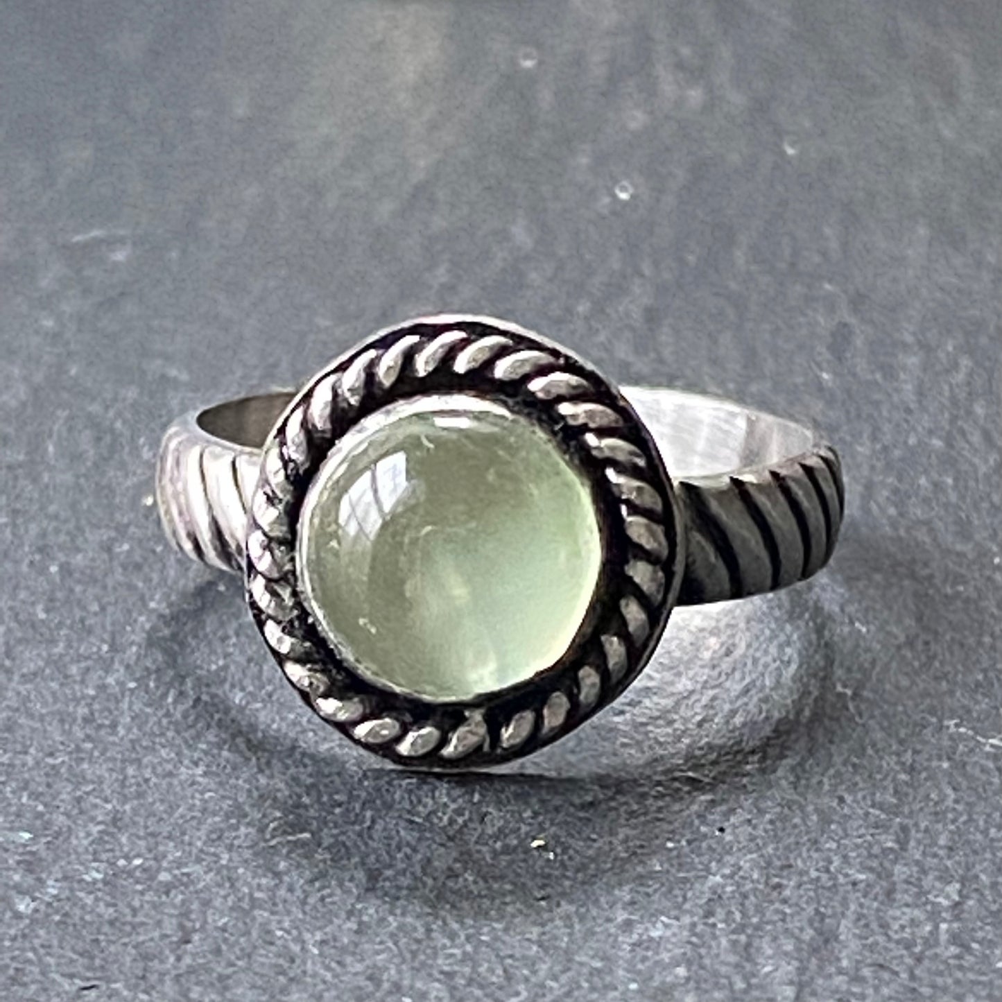 prehnite ring sterling silver made by hand from recycled sterling silver - drake designs jewelry