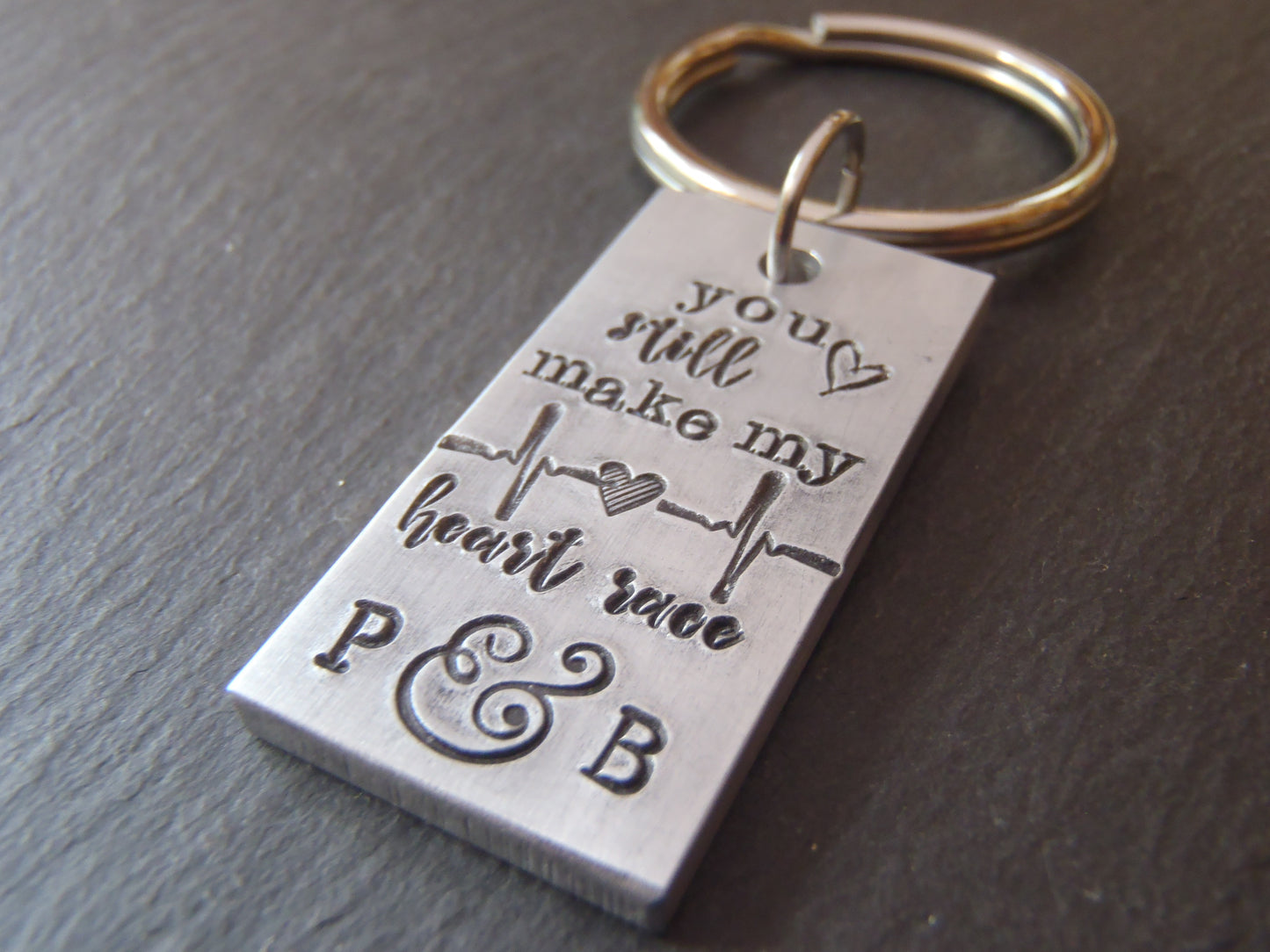 Traditional tenth anniversary gift personalized keychain with couples initials- drake designs jewelry