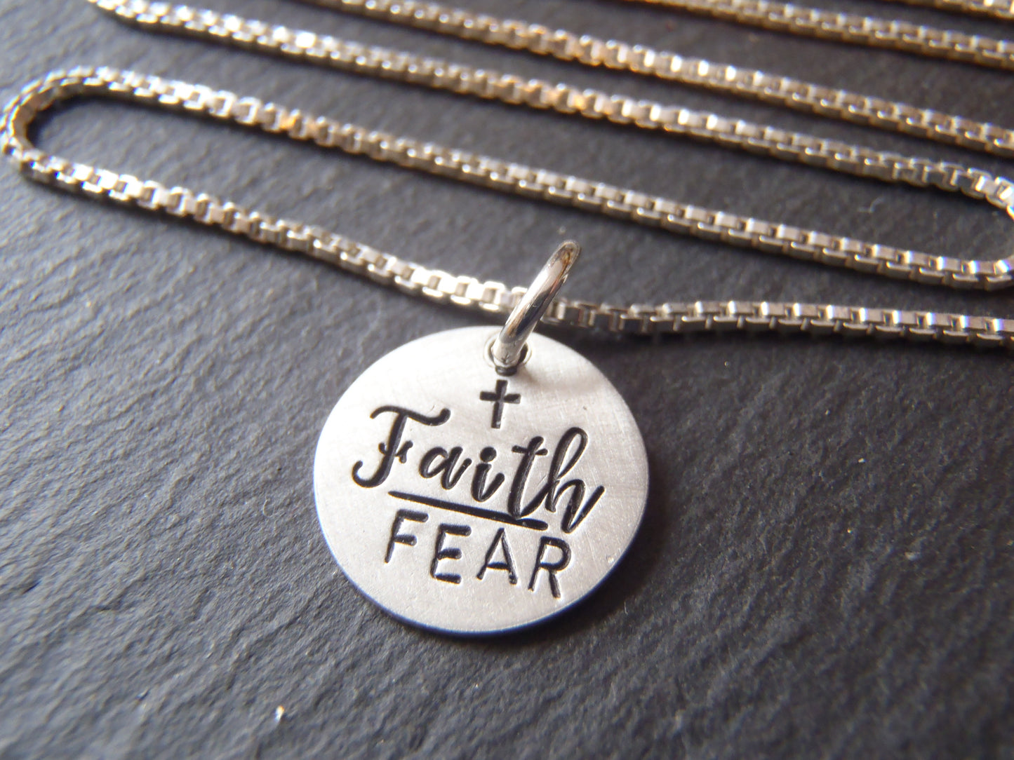 Sterling silver faith over fear necklace - Drake Designs Jewelry