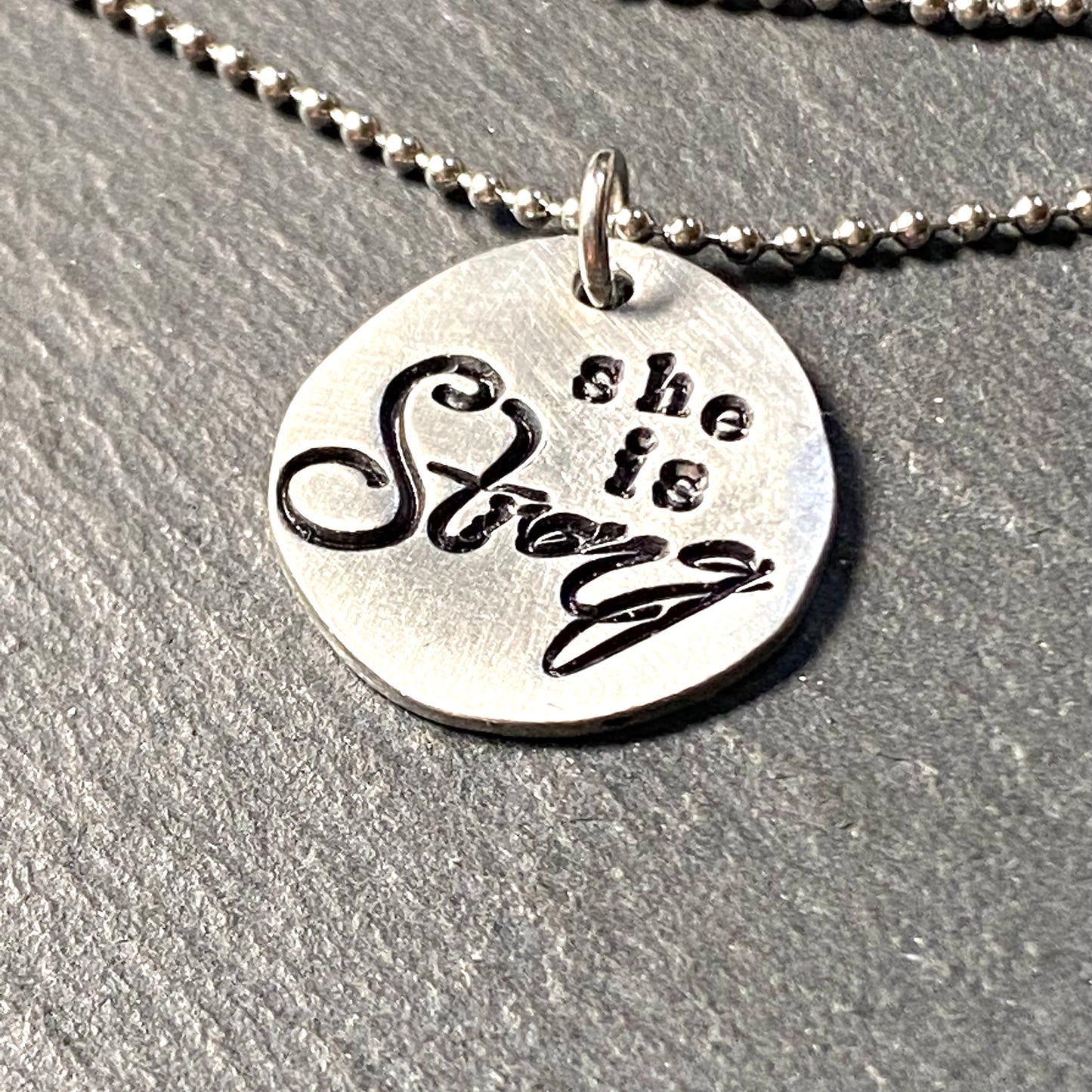 she is strong inspirational mantra necklace - drake designs jewelry