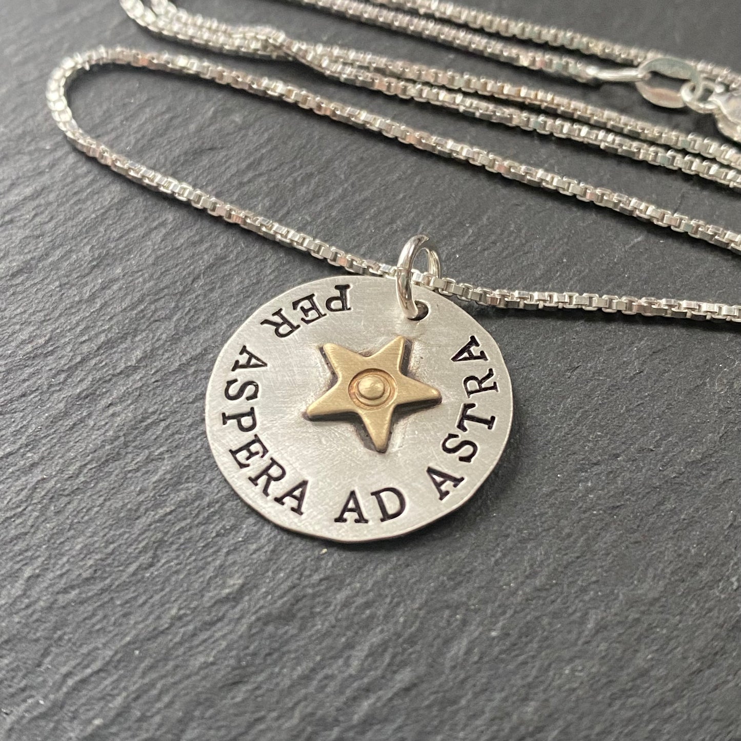 Per Aspera ad Astra sterling silver hand stamped Latin phrase jewelry To the stars through hardships. drake designs jewelry