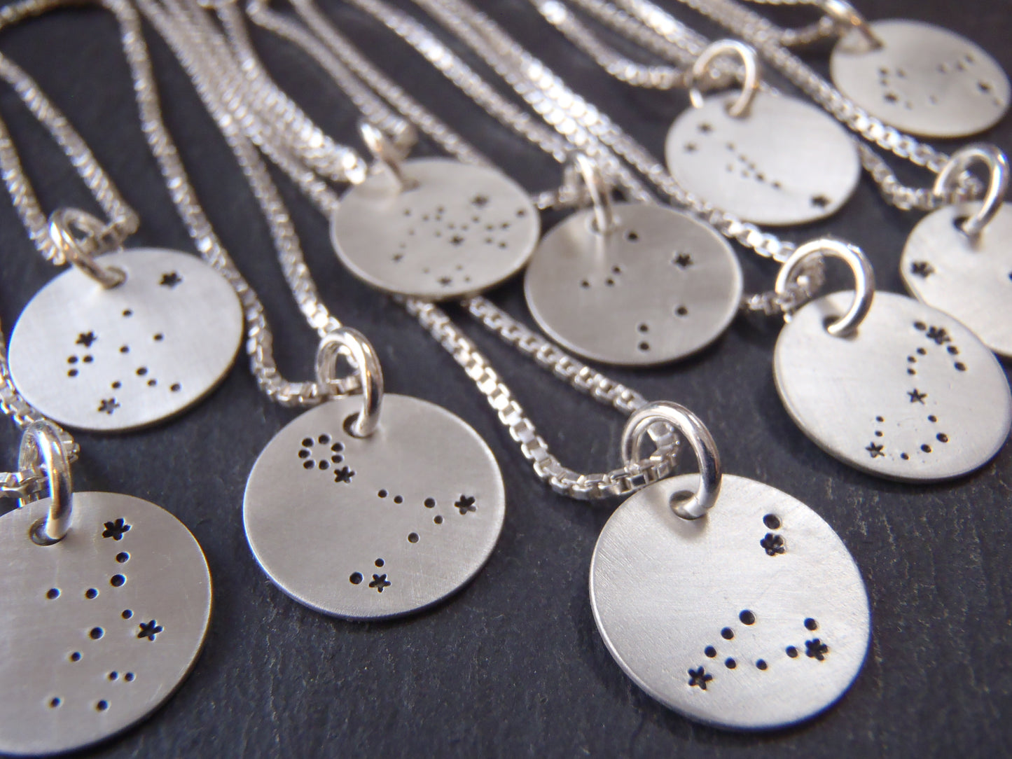 Zodiac constellation necklace hand stamped on sterling silver - Drake Designs Jewelry