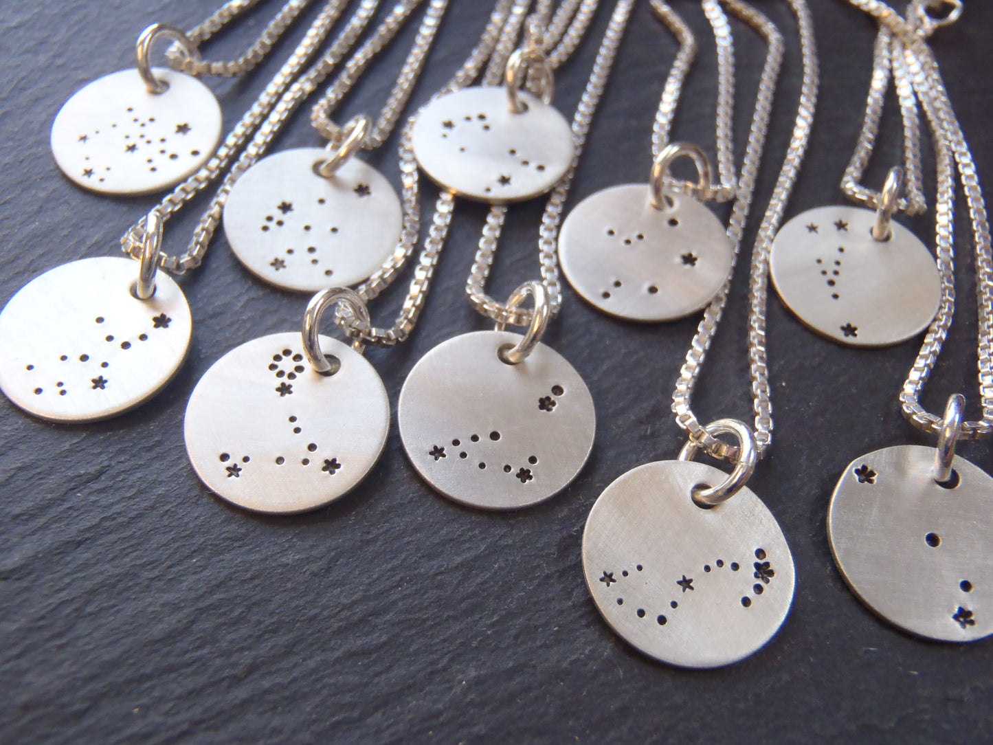 Zodiac constellation necklace hand stamped on sterling silver - Drake Designs Jewelry