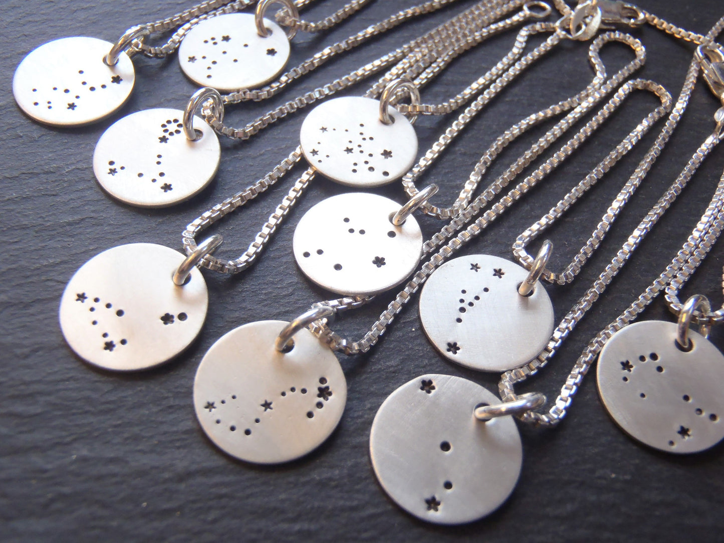 Zodiac constellation necklace hand stamped on sterling silver - Drake Designs Jewelry