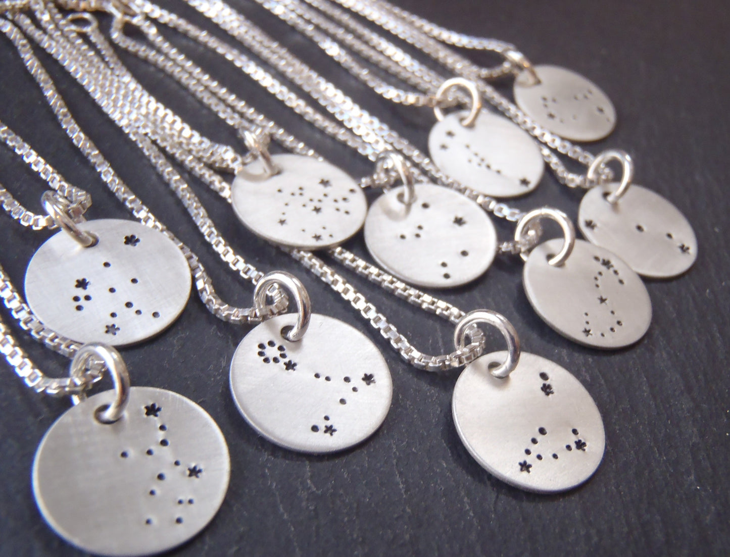 Zodiac constellation necklace hand stamped on sterling silver - Drake Designs Jewelry