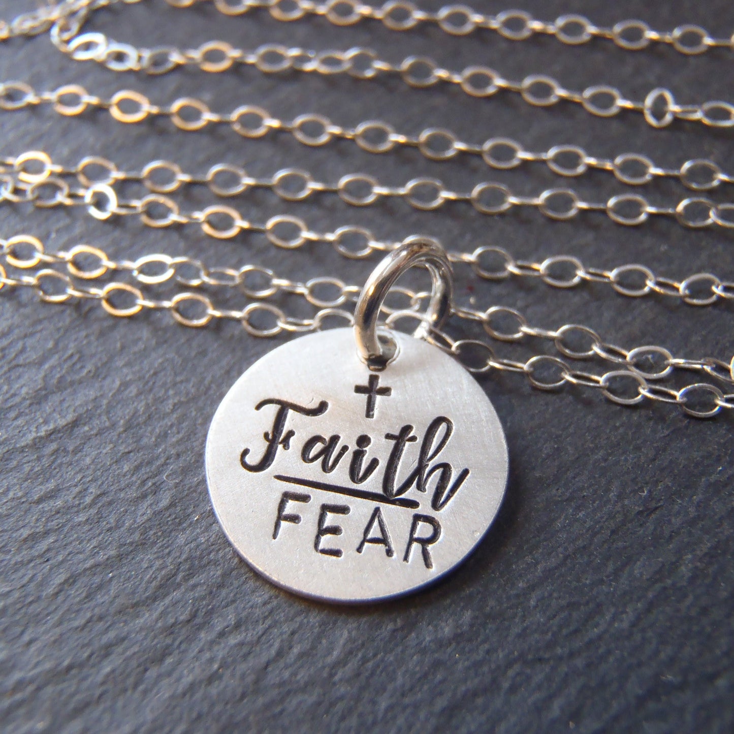 Sterling silver faith over fear necklace - Drake Designs Jewelry