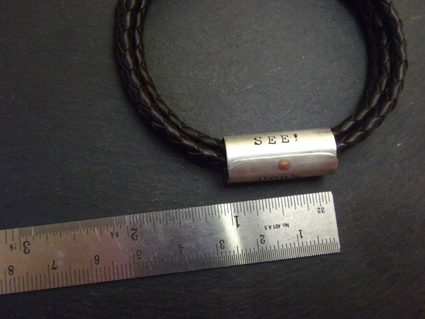 Men's or Women's personalized leather bracelet with your personalized meaningful message - Drake Designs Jewelry