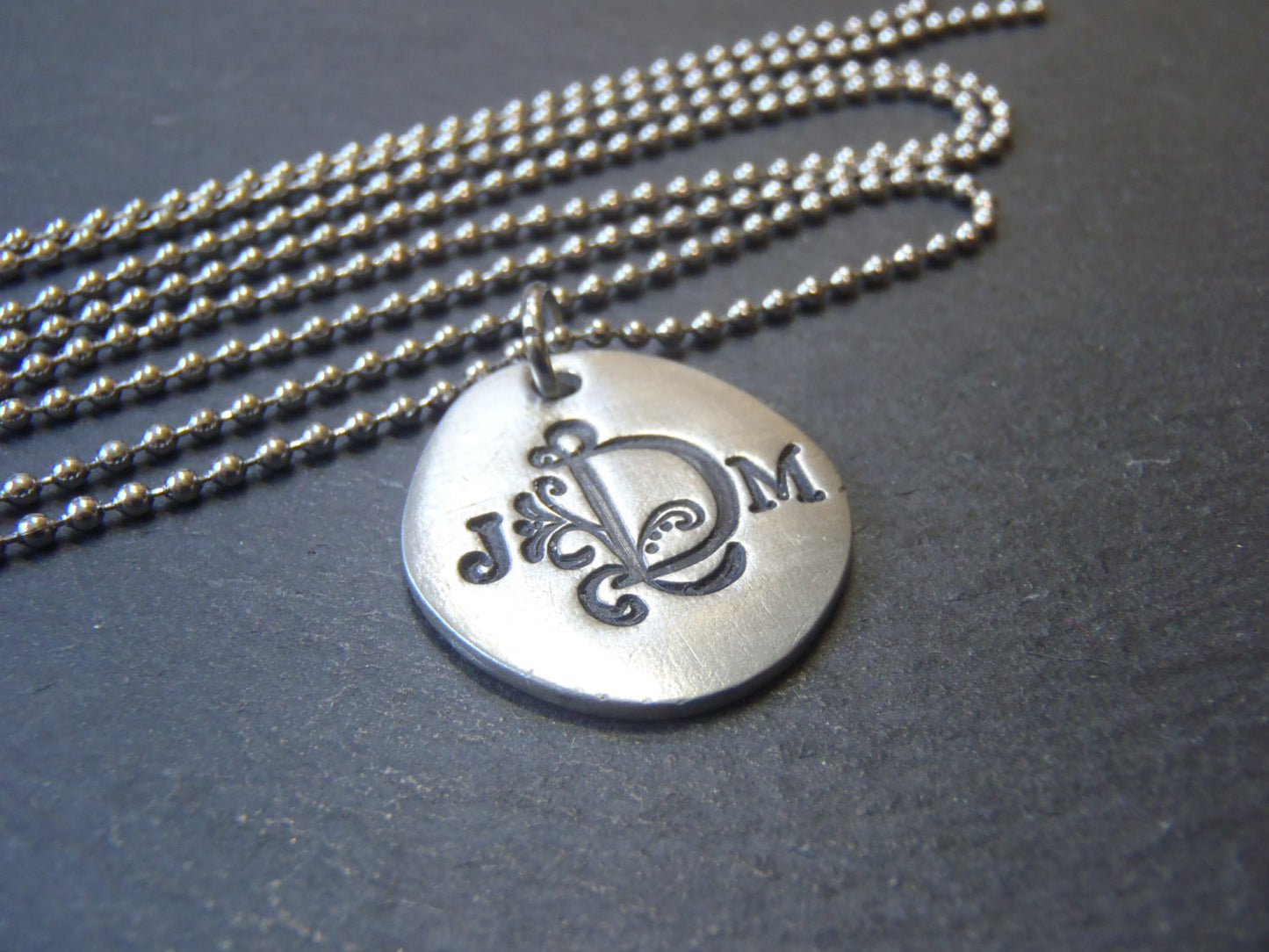 Three initial monogram necklace hand stamped personalized gift for her 3 initial - Drake Designs Jewelry