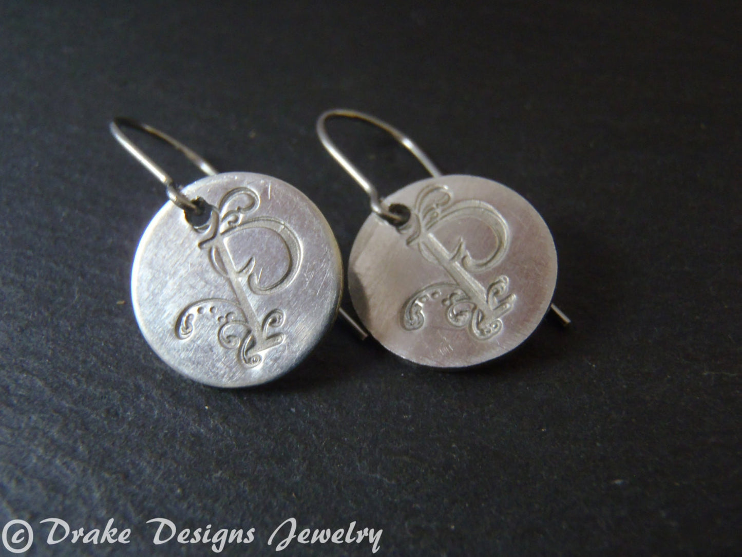 Initial earrings- hand crafted jewelry - Drake Designs Jewelry