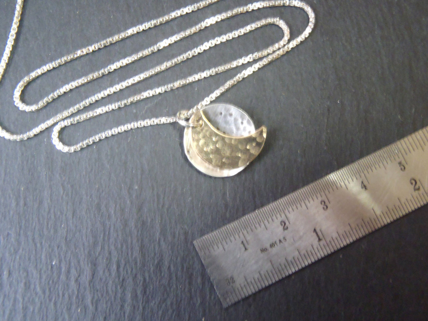silver and gold fill moon necklace. full and crescent moon phase necklace - Drake Designs Jewelry