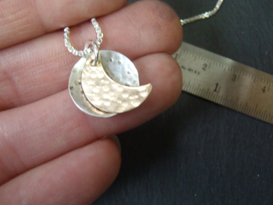 silver and gold fill moon necklace. full and crescent moon phase necklace - Drake Designs Jewelry