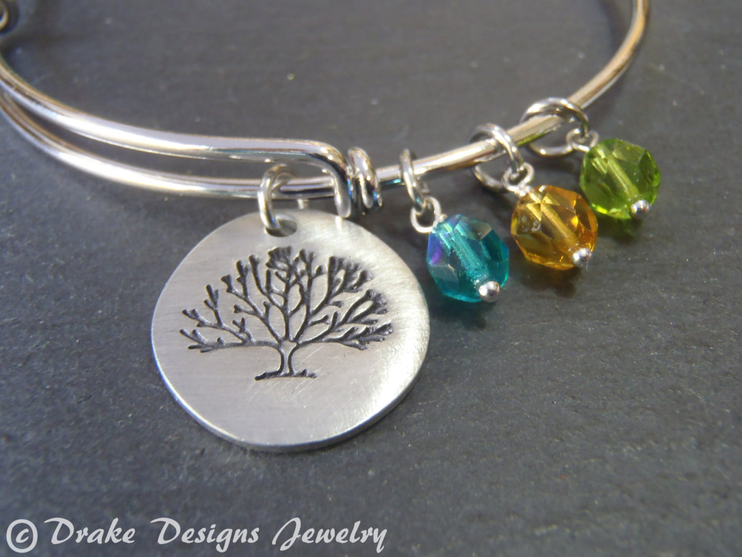 Tree bracelet personalized for mom with birthstones family tree bangle bracelet - Drake Designs Jewelry