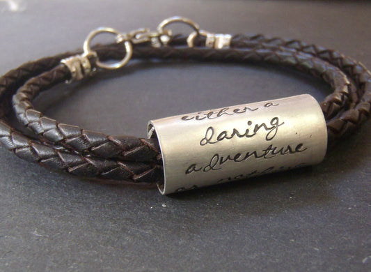 Men's or Women's personalized leather bracelet with your personalized meaningful message - Drake Designs Jewelry