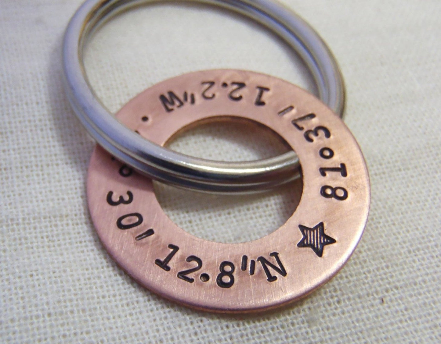 GPS coordinate keychain personalized with latitude and longitude - Drake Designs Jewelry