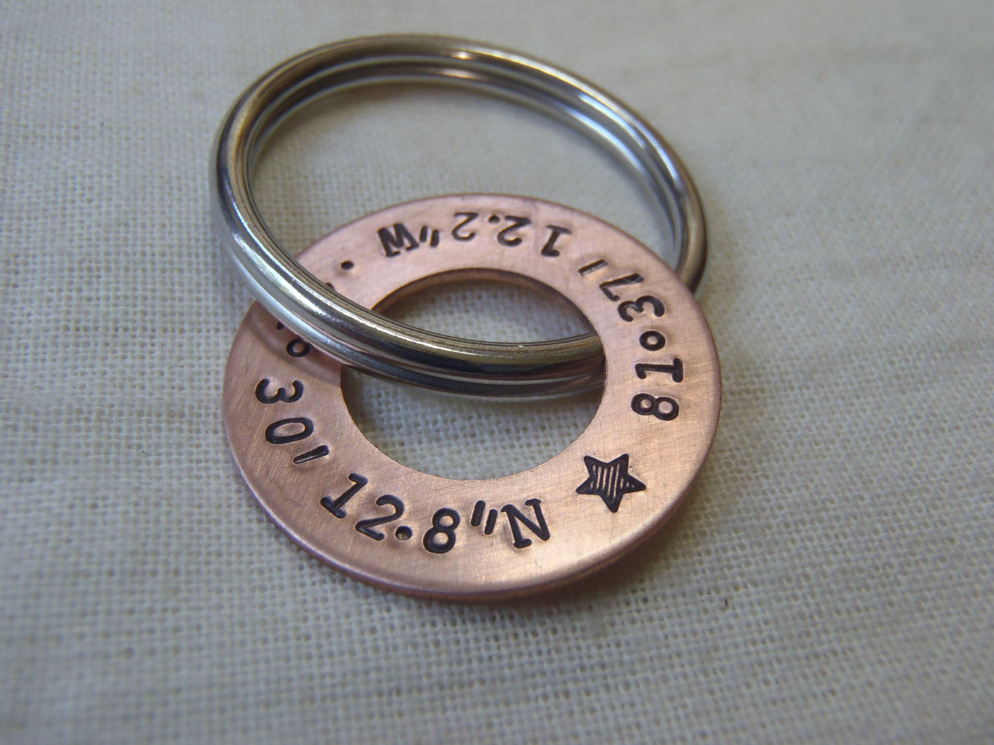 GPS coordinate keychain personalized with latitude and longitude - Drake Designs Jewelry