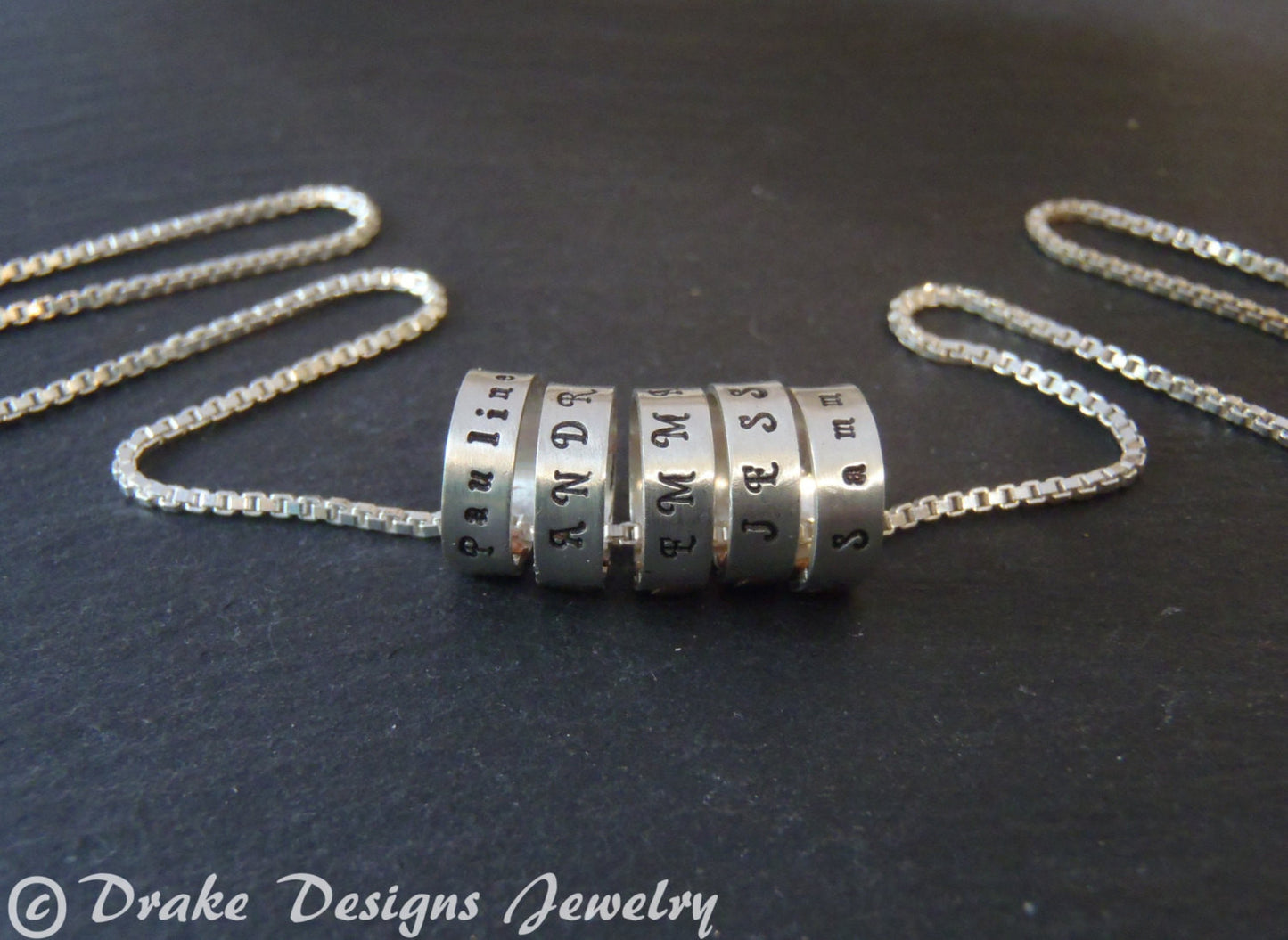 Sterling silver Mom necklace with kid's names personalized - Drake Designs Jewelry