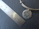 Monogram adjustable bangle bracelet personalized with initials on organically shaped charms - Drake Designs Jewelry
