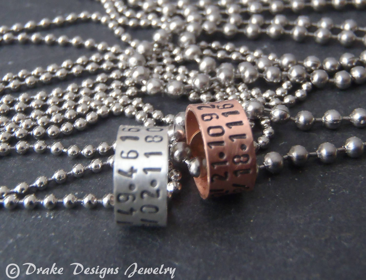 Tiny Riveted Custom Coordinates Charm Necklace - Sterling Silver or Copper Charm long distance boyfriend gift or best friend - Drake Designs jewelry