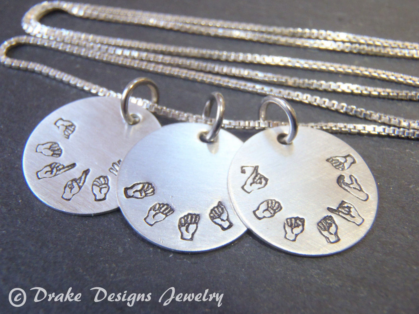 sterling silver ASL personalized sign language necklace - Drake Designs Jewelry