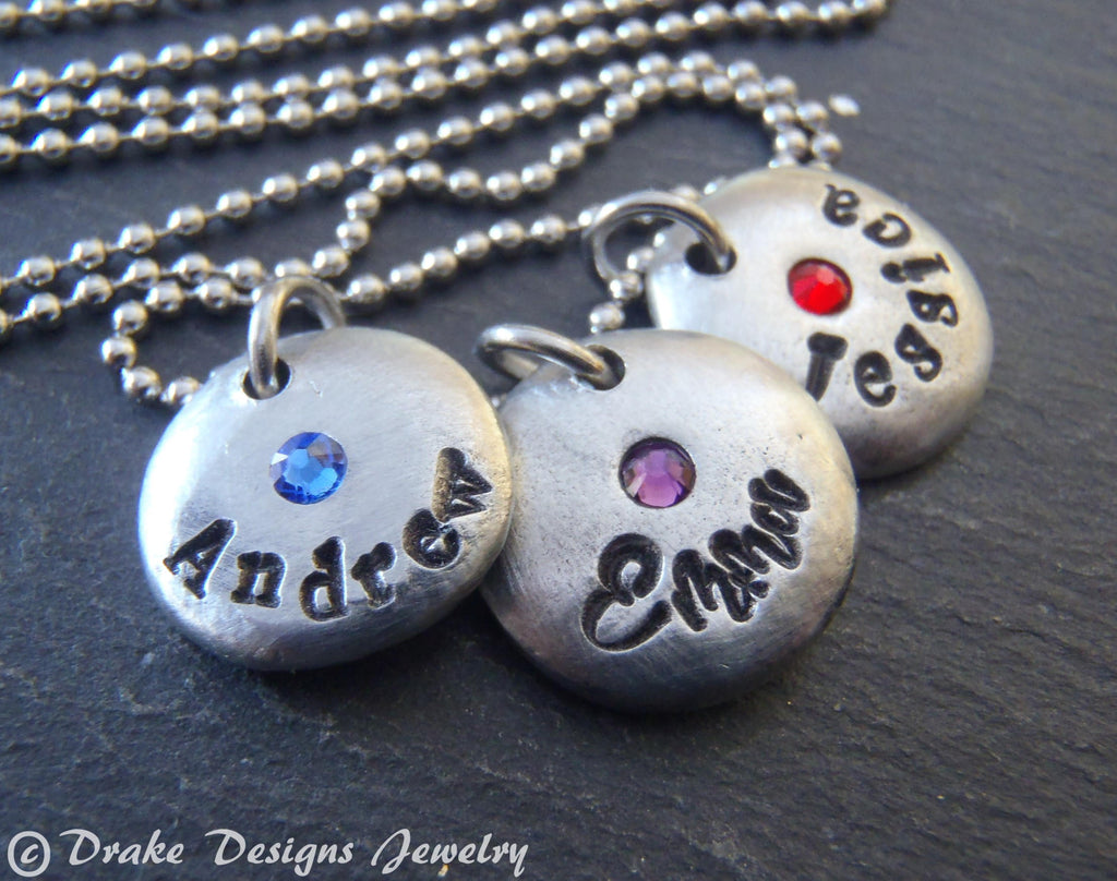 Personalized necklace with kids names and birthstones - Drake Designs Jewelry