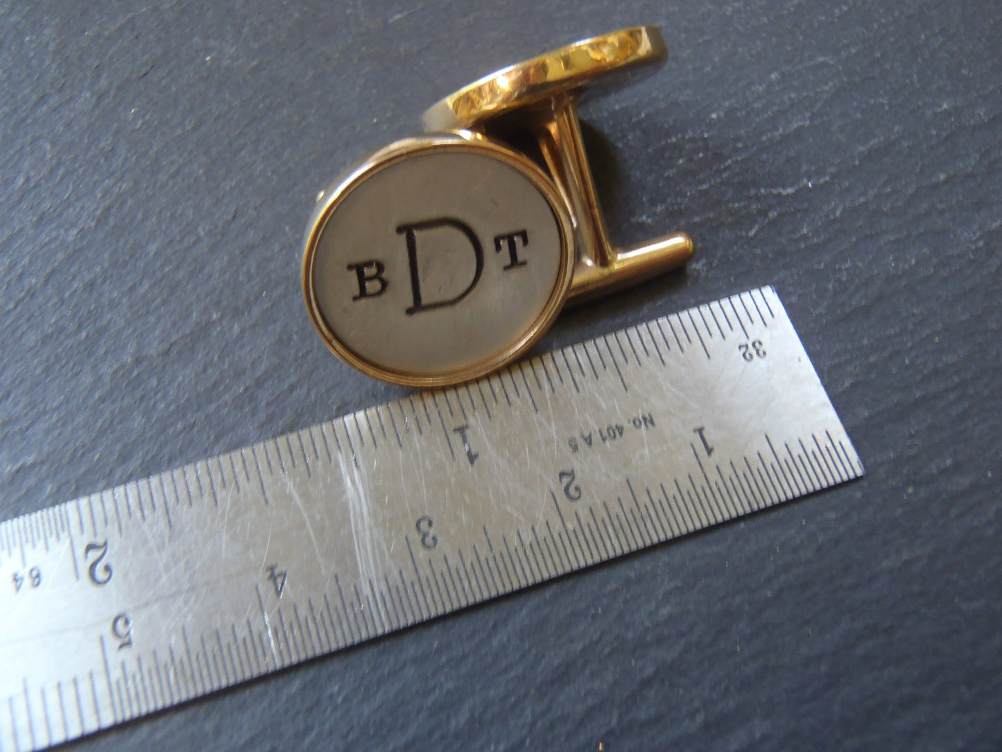 Mens Personalized cuff links golden bronze and sterling silver rimmed Monogram cufflinks. Anniversary gift for men- Drake Designs Jewelry