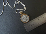 Golden bronze and sterling silver latitude longitude coordinates necklace bronze and sterling silver with raised edge - Drake Designs Jewelry