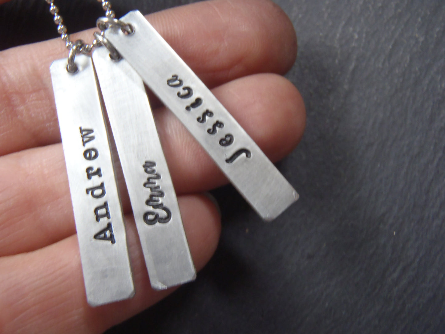 Thick pewter Personalized bar necklace with name in choice of font - Drake Designs Jewelry