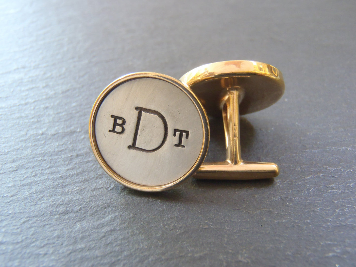 Personalized monogram cuff links solid bronze and sterling silver - silver and gold Anniversary Husband gift - Drake Designs Jewelry
