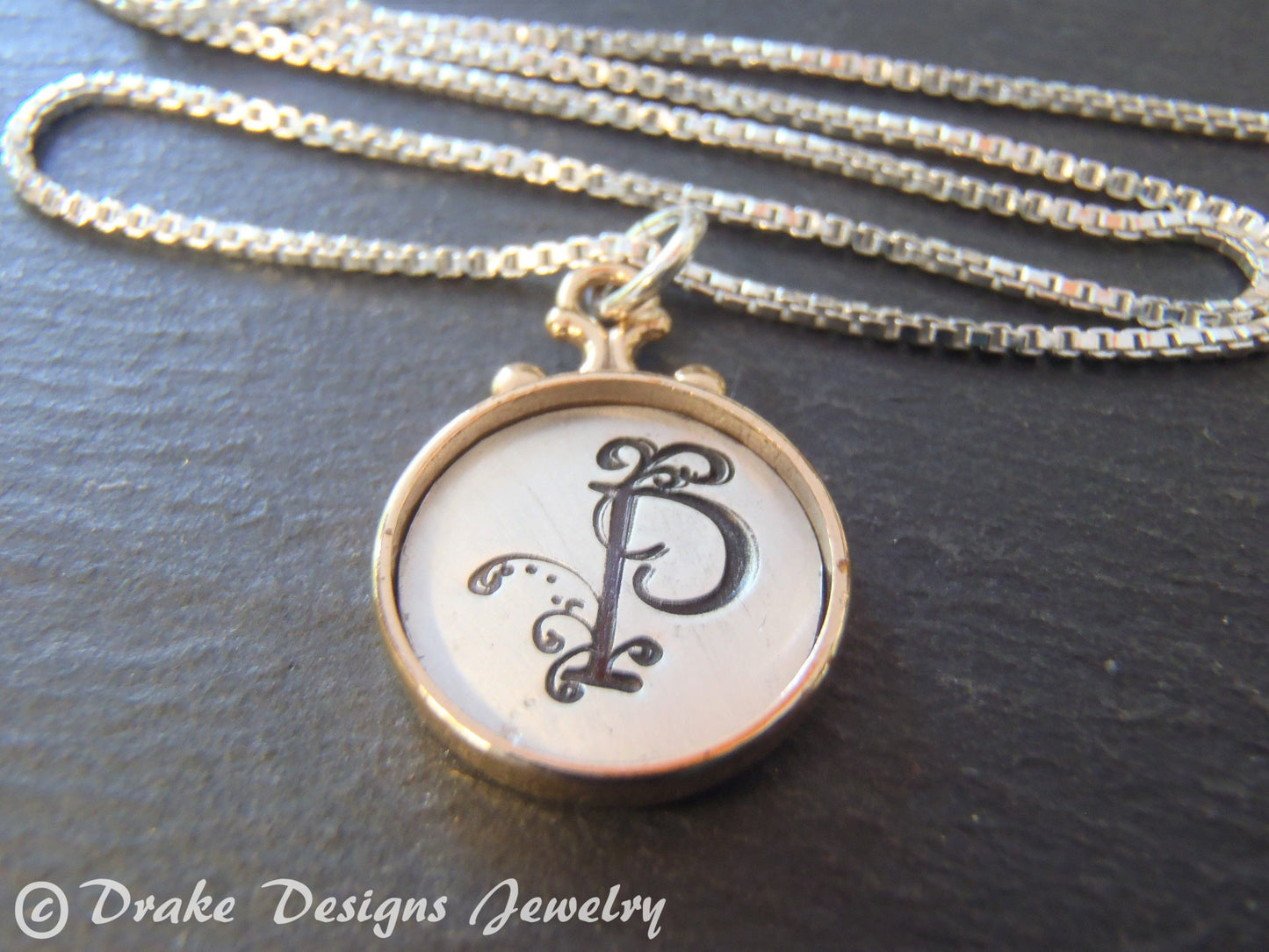 Two tone rimmed Custom initial necklace / personalized pendant / gift for her - Drake Designs Jewelry