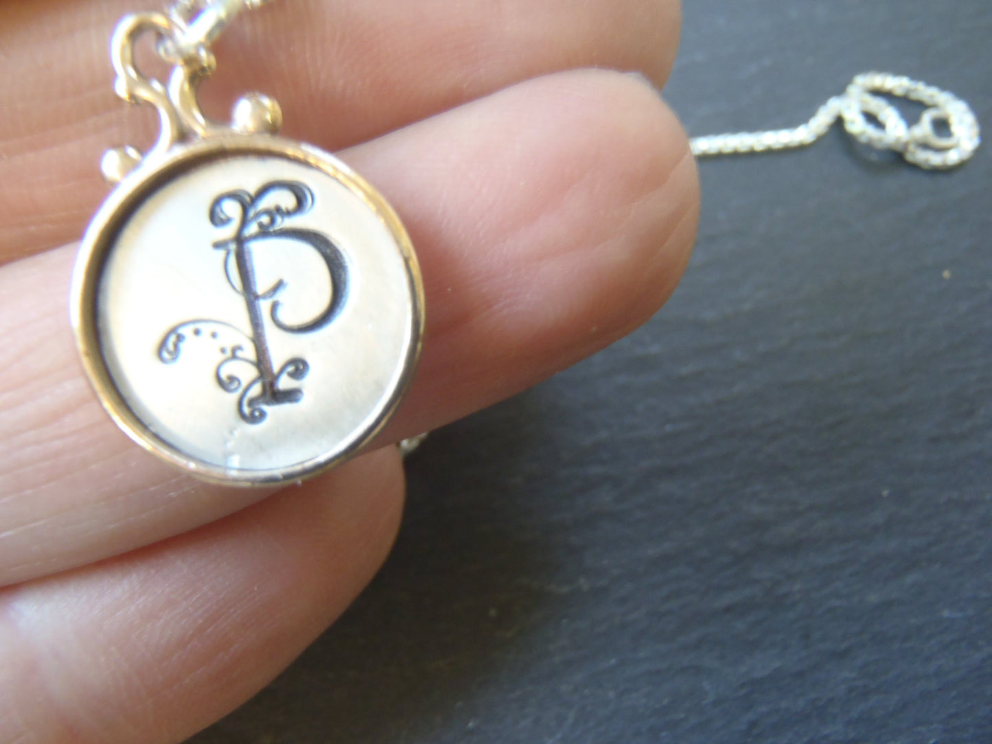 Two tone rimmed Custom initial necklace / personalized pendant / gift for her - Drake Designs Jewelry