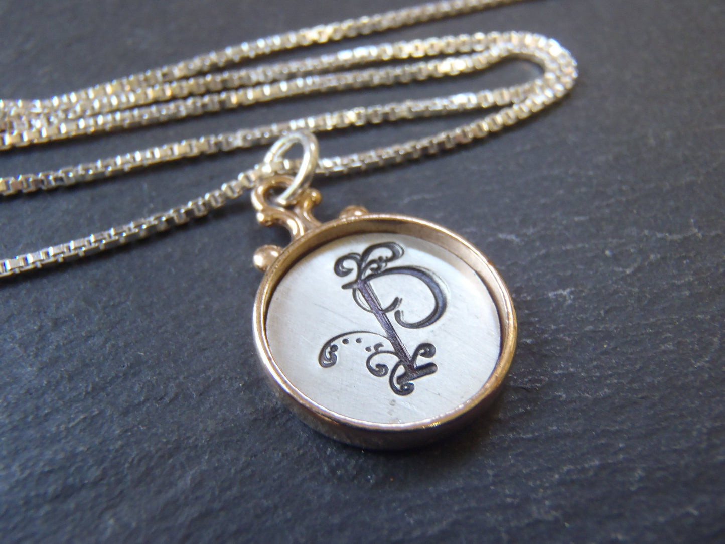 Two tone rimmed Custom initial necklace / personalized pendant / gift for her - Drake Designs Jewelry