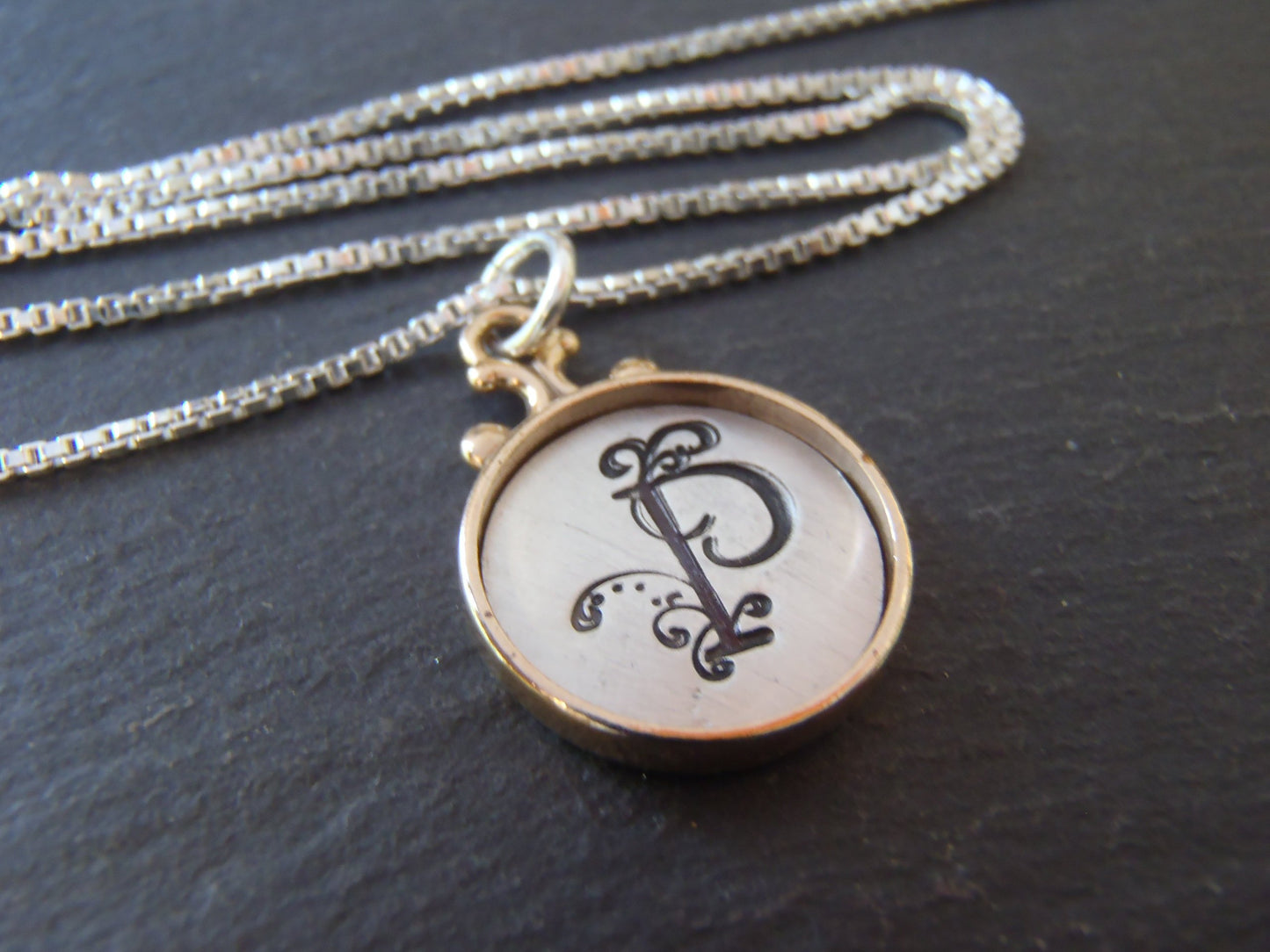 Two tone rimmed Custom initial necklace / personalized pendant / gift for her - Drake Designs Jewelry