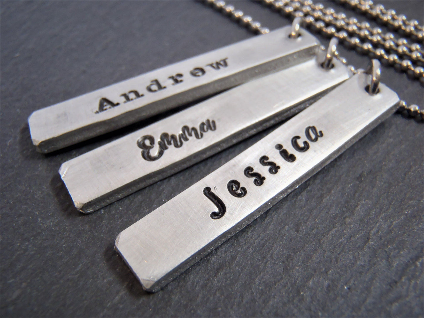 Thick pewter Personalized bar necklace with name in choice of font - Drake Designs Jewelry