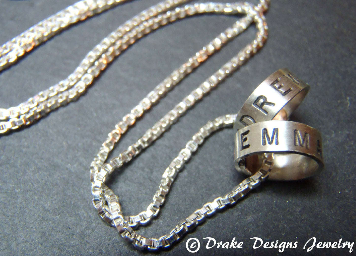 Sterling silver mom necklace with kid names personalized charms - Drake Designs Jewelry