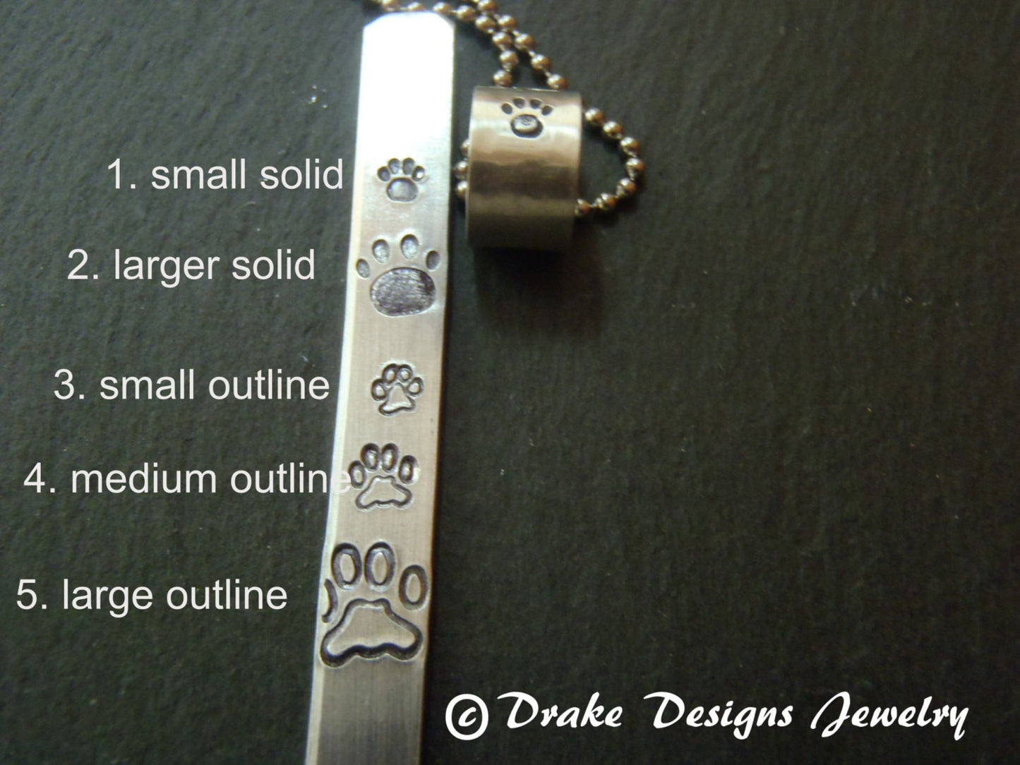 Personalized Pet memorial Necklace for dog or cat with stamped pawprint and name inside the charm - Drake Designs Jewelry