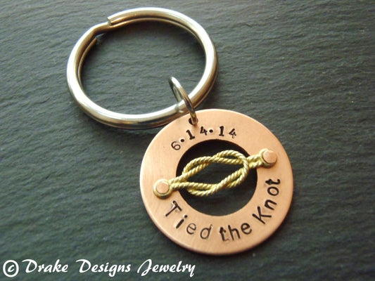 Tied the knot keychain Personalized 7th anniversary gifts in copper - Drake Designs Jewelry