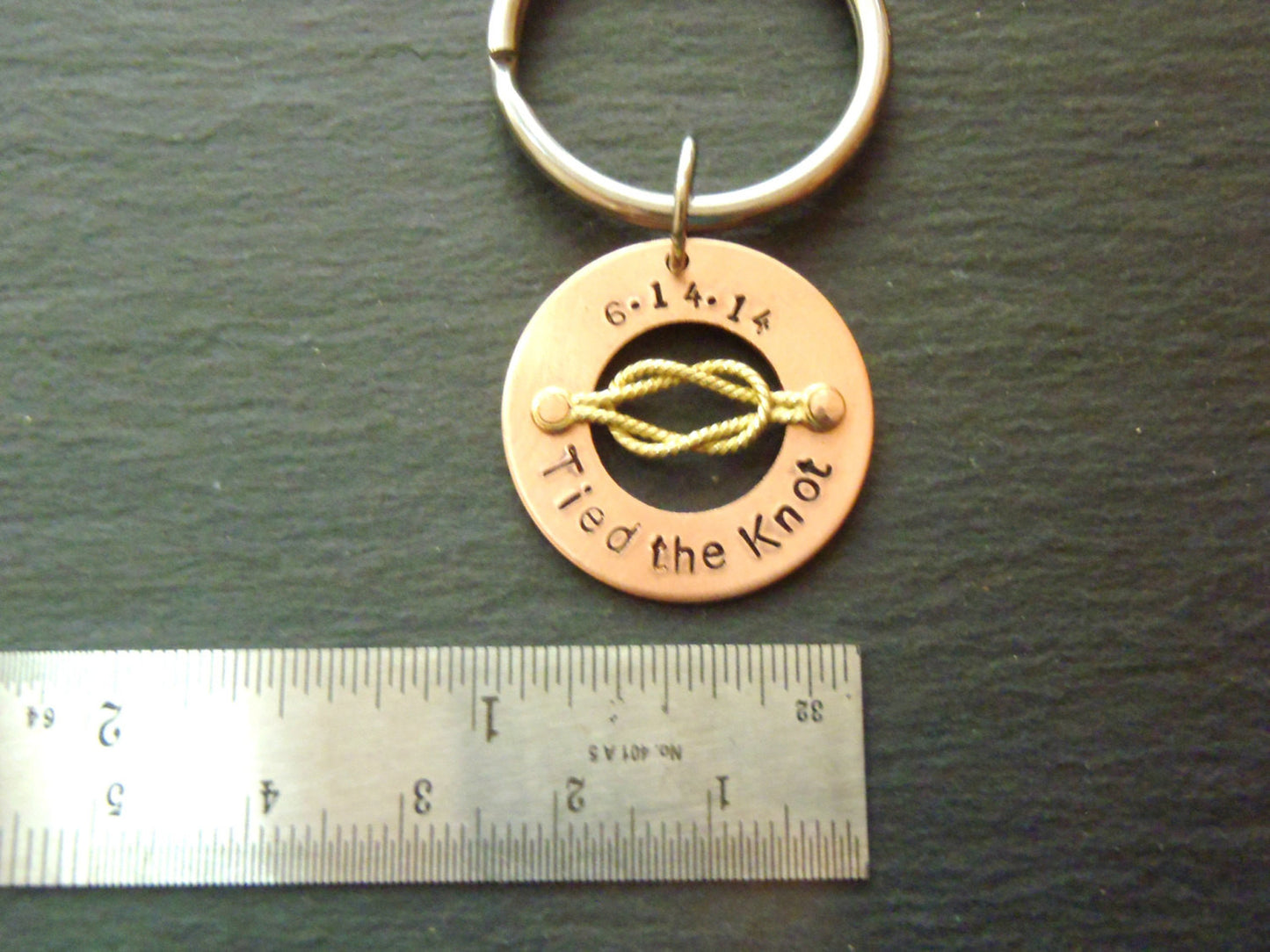 Tied the knot keychain Personalized 7th anniversary gifts in copper - Drake Designs Jewelry