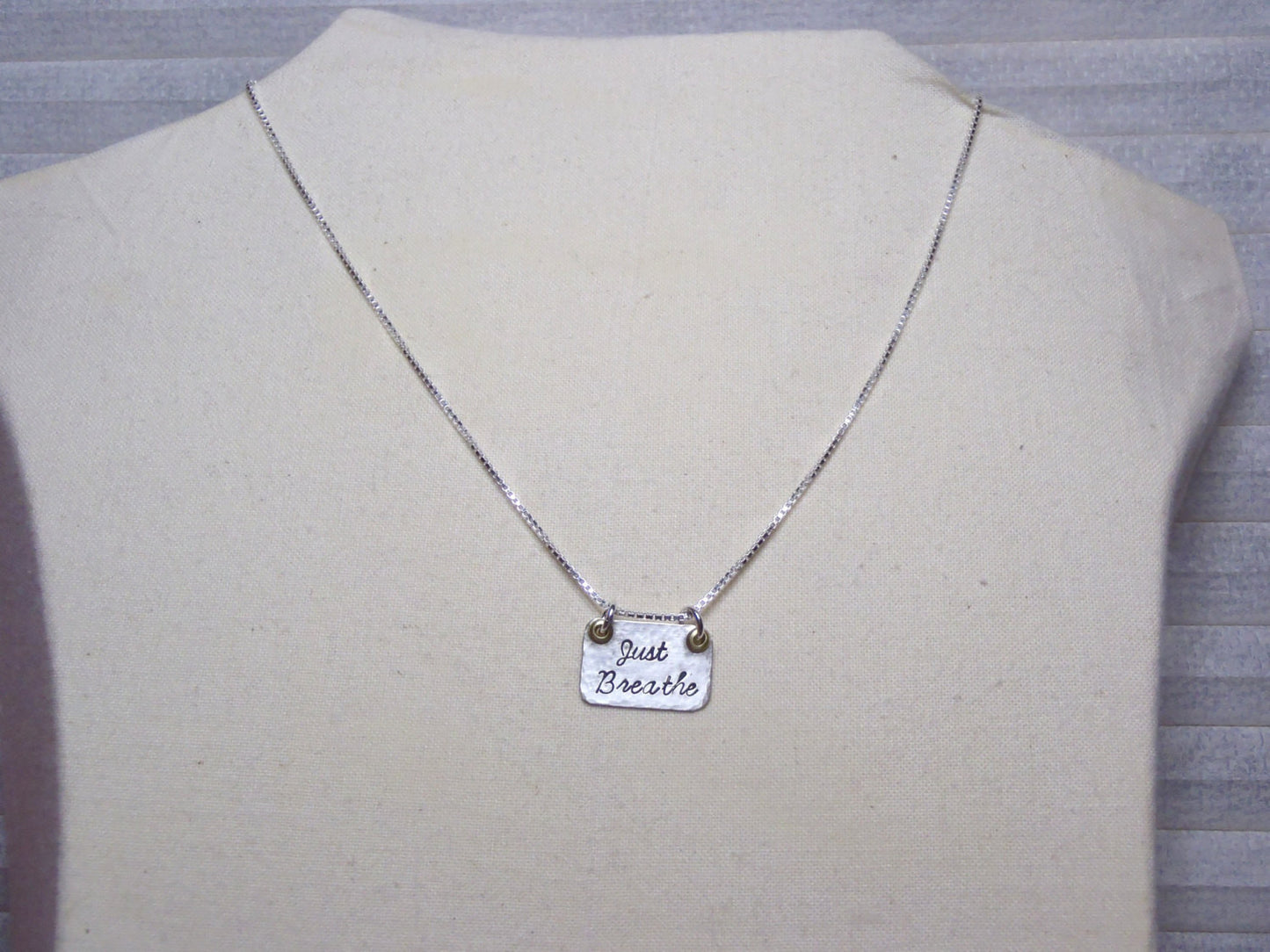 Just Breathe necklace hammered sterling silver with mixed metals - Drake Designs Jewelry