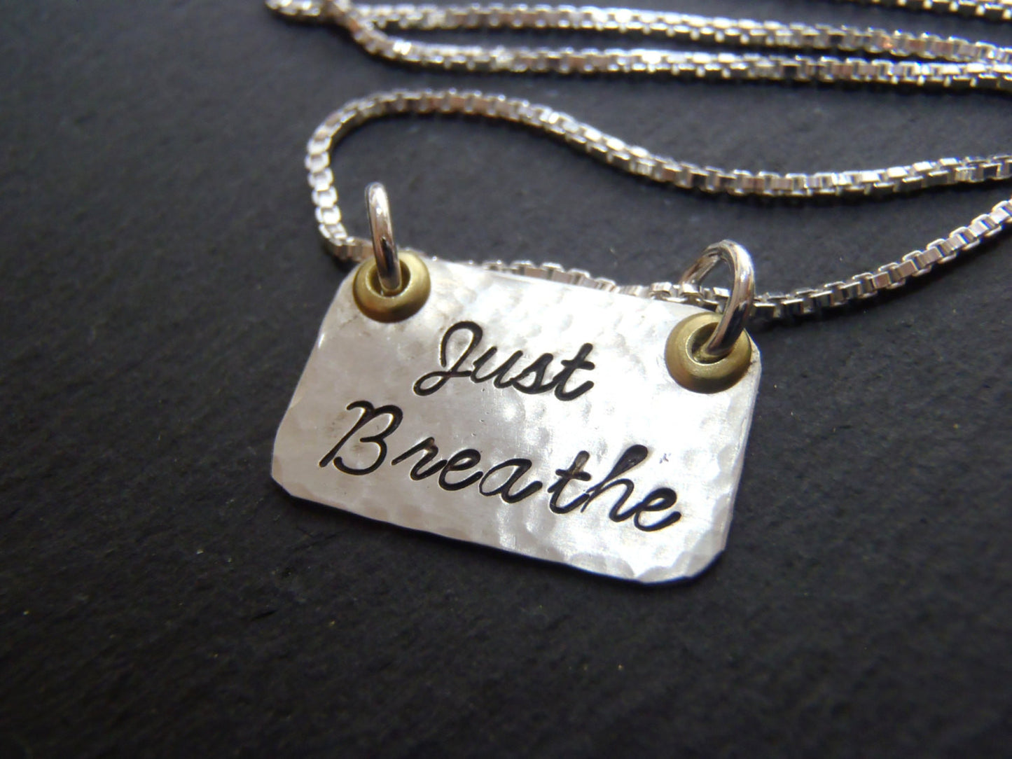 Just Breathe necklace hammered sterling silver with mixed metals - Drake Designs Jewelry