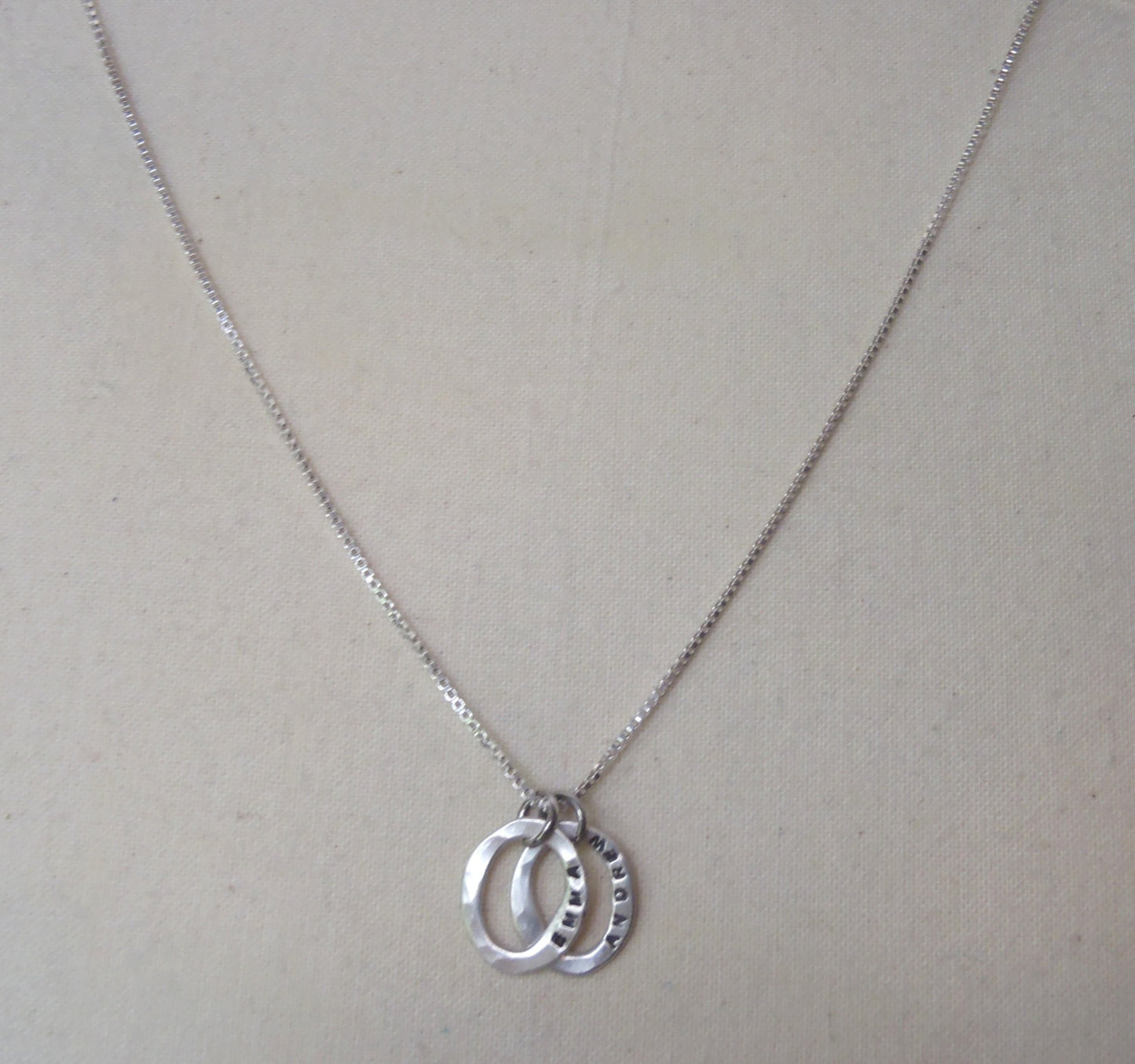 Sterling silver mom necklace with Kids'names custom hand stamped mother's jewelry - Drake Designs Jewelry