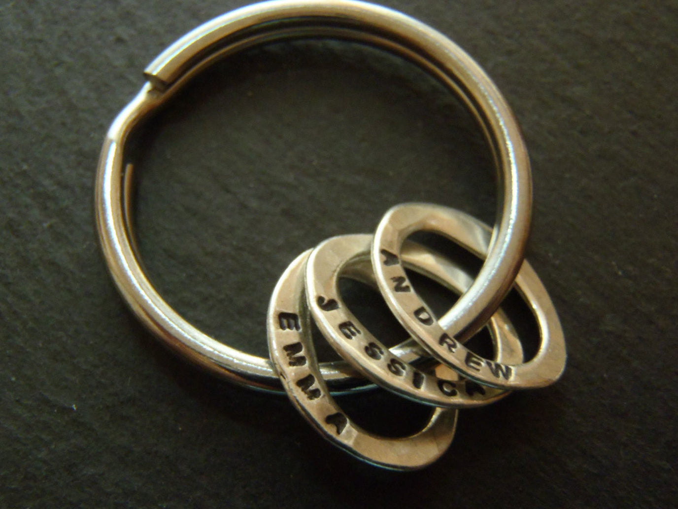 Sterling silver dad keychain with kids names personalized Father's Day gift - Drake Designs Jewelry