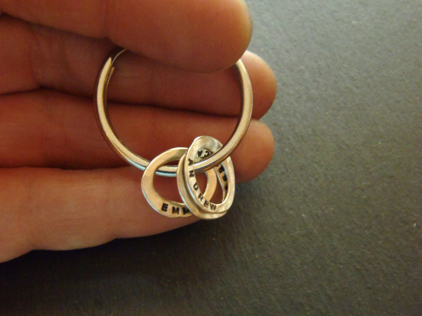 Sterling silver dad keychain with kids names personalized Father's Day gift - Drake Designs Jewelry