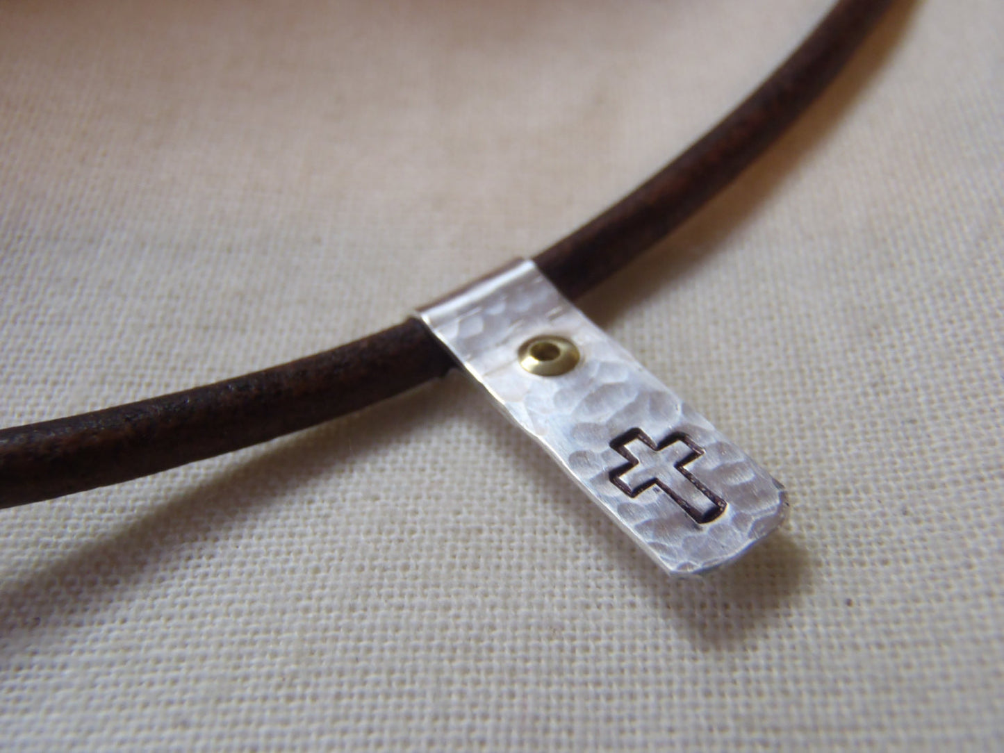 Rustic women's or men's cross necklace - sterling silver and leather - Drake Designs Jewelry