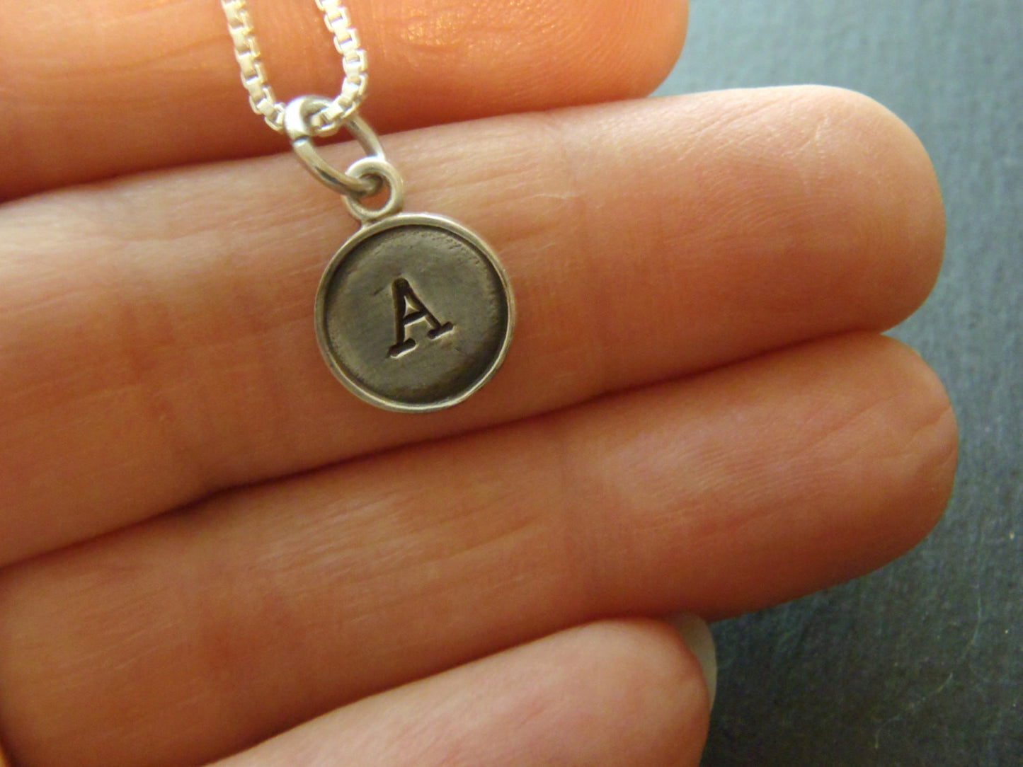 Sterling Silver initial typewriter key necklace - Drake Designs Jewelry